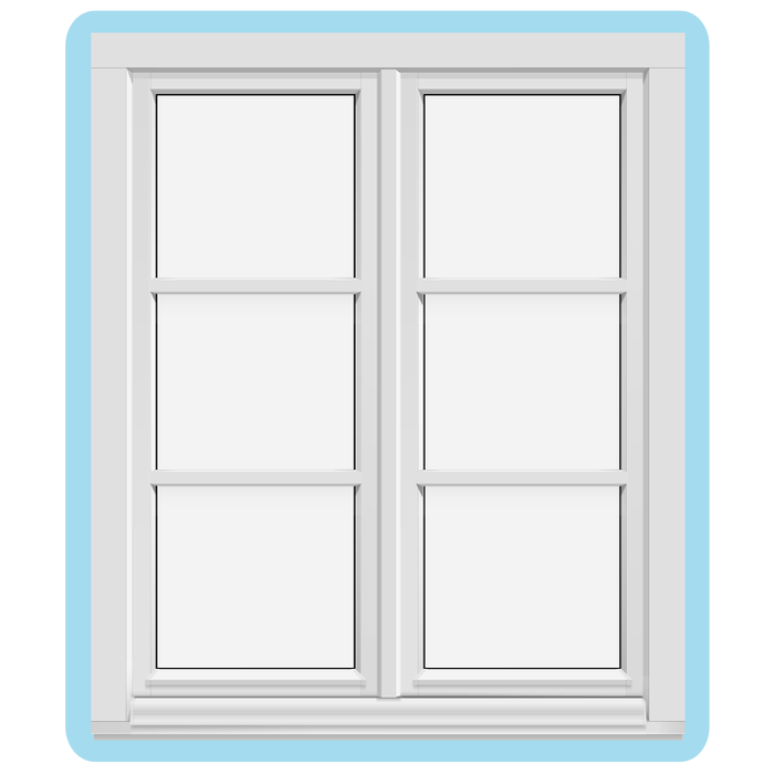 Inåtgående fönster | 2 bågar med 2 horisontala spröjsar