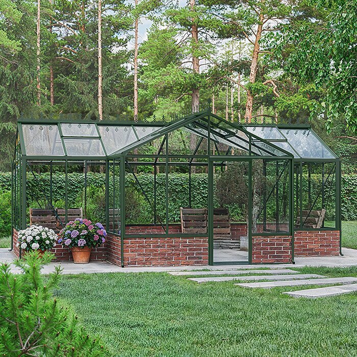 T-formad växthusorangeri för väggmontering